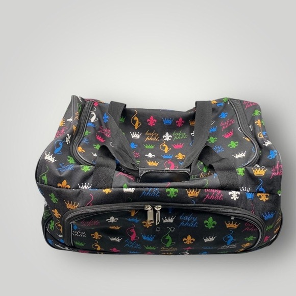 Baby Phat Roller Duffel Bag Black Multicolor Print 100% Polyester Travel Luggage - Picture 1 of 16